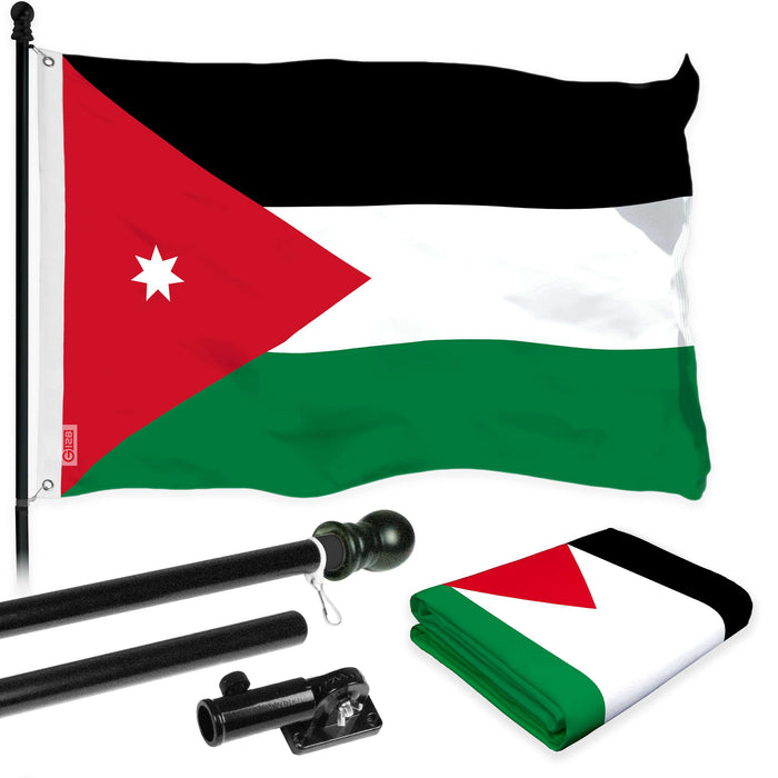 G128 Combo Pack: 6 Ft Twist Free Aluminum Spinning Flagpole (Black) & Jordan Flag | 3x5 Ft | LiteWeave Pro Series Printed 150D Polyester | Pole with Flag Included