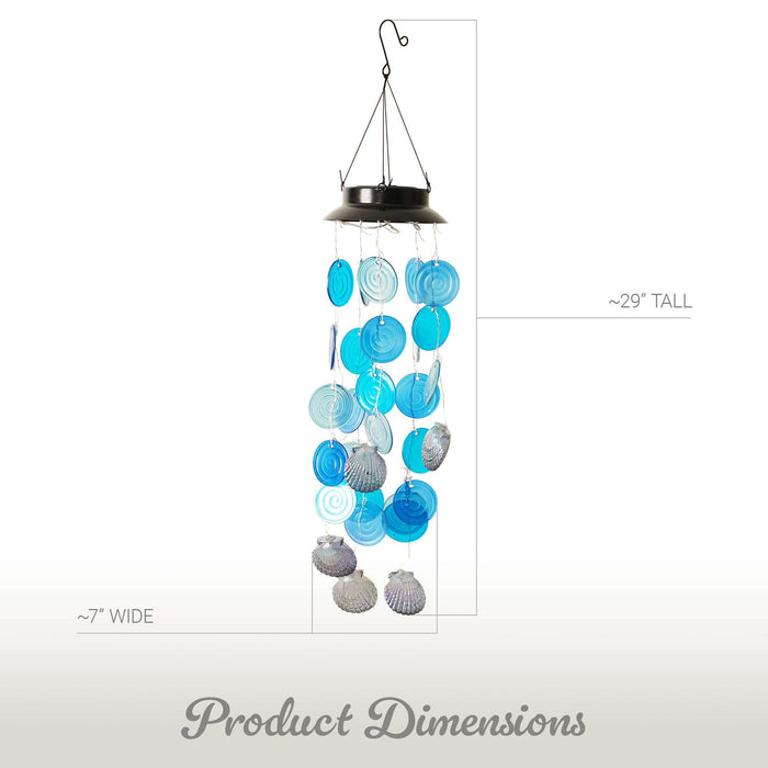 G128 Solar Wind Chime Sea Shell for Outside with Lights | Coastal Ocean Theme Windchimes Outdoors for Home Garden Patio Decor Unique Birthday Gifts