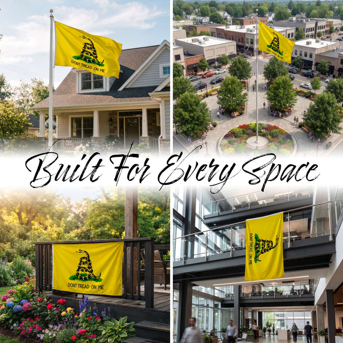 G128 Dont Tread on Me (Gadsden) Flag | 2.5x4 feet | Heavy Duty Spun Polyester 220GSM Embroidered Tough, Durable, Indoor/Outdoor, Vibrant Colors, Brass Grommets