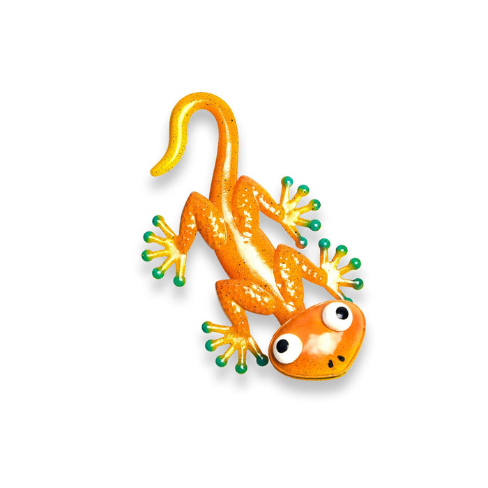G128 orange gecko lizard metal wall art hanging decor, 9 inch nominal size