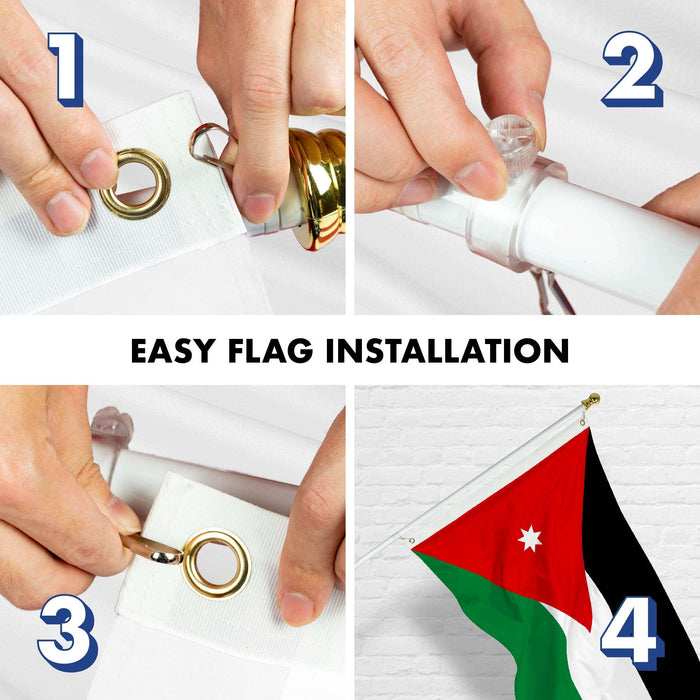 G128 Combo Pack: 6 Ft Twist Free Aluminum Spinning Flagpole (White) & Jordan Flag | 3x5 Ft | LiteWeave Pro Series Printed 150D Polyester | Pole with Flag Included