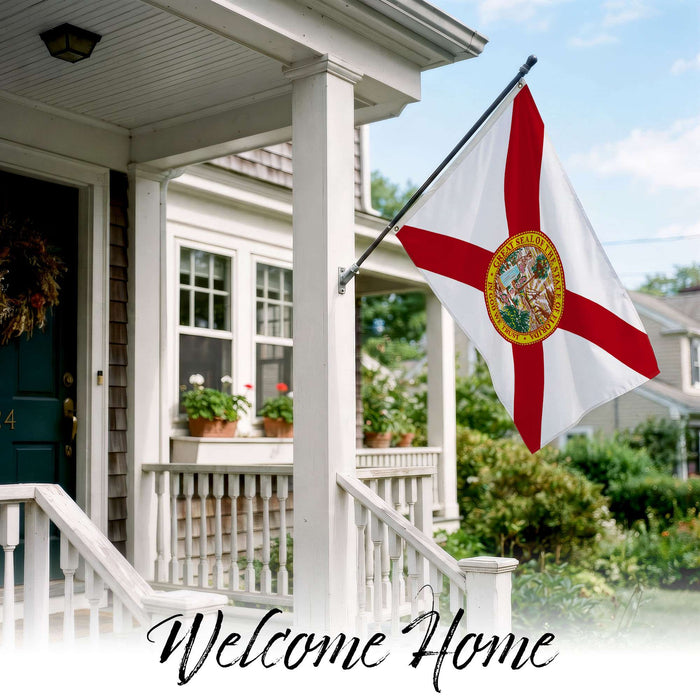 G128 Florida FL State Flag | 4x6 Ft | StormFlyer Series Embroidered 220GSM Spun Polyester | Embroidered Design, Indoor/Outdoor, Brass Grommets, Heavy Duty, All Weather