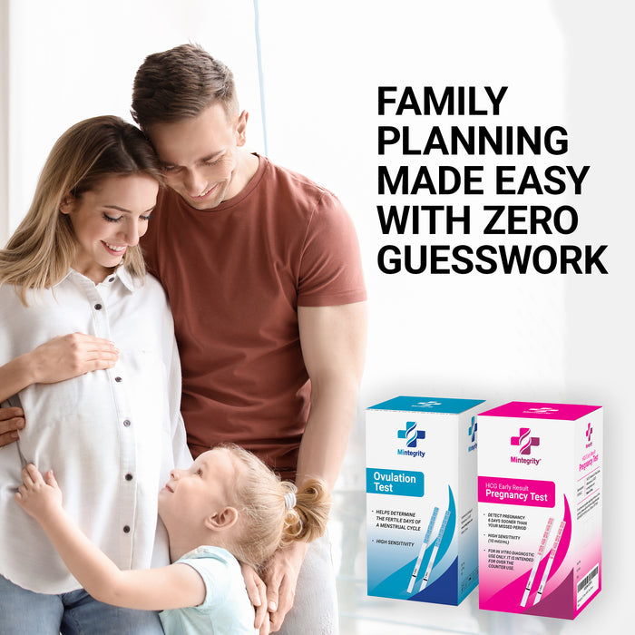Mintegrity - 100 Ovulation Test Strips and 25 Early Detection Pregnancy Test Strips Combo Kit, (100 LH + 25 HCG), Easy To Use At Home