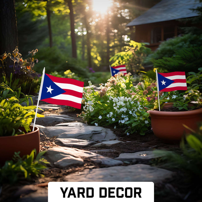 G128 50 Pack Handheld Puerto Rico Puerto Rican Stick Flags | 4x6 In | Printed 150D Polyester, Country Flag, Solid Plastic Stick, Spear White Tip