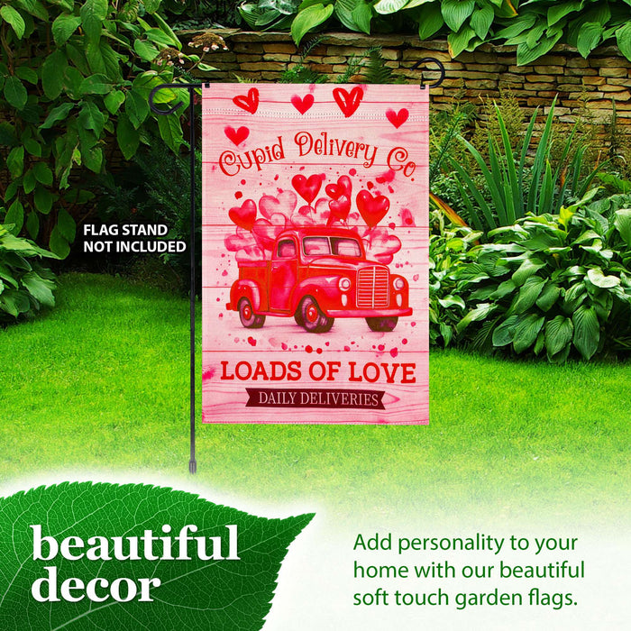 G128 Valentine's Day Cupid Delivery Truck Garden Flag 12x18 In Double Sided Yard Garden Lawn Decoration