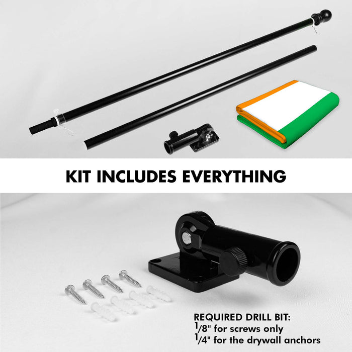 G128 Combo Pack: 6 Ft Twist Free Aluminum Spinning Flagpole (Black) & Ivory Coast Flag | 3x5 Ft | LiteWeave Pro Series Printed 150D Polyester | Pole with Flag Included