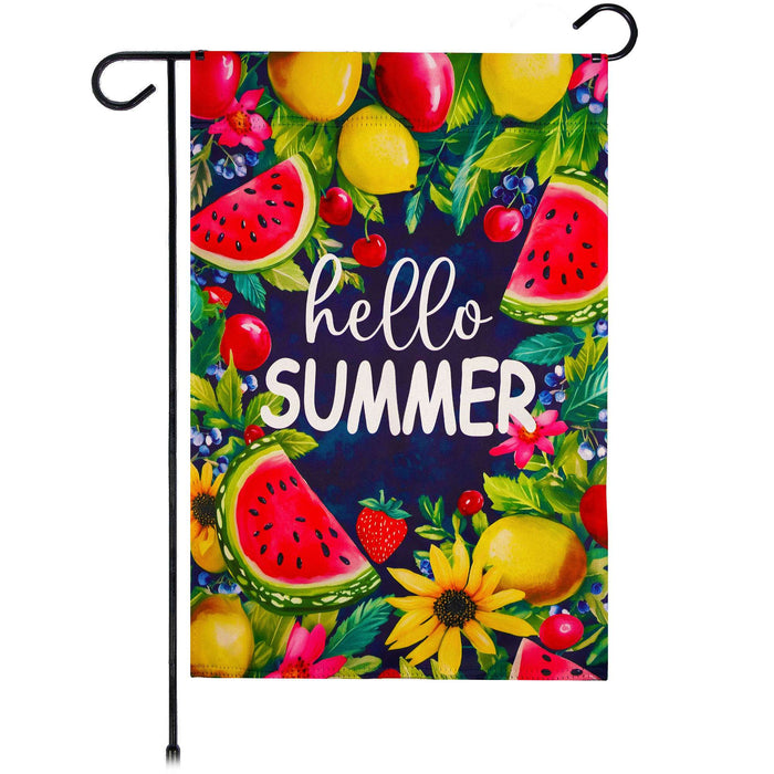 G128 Hello Summer Watermelon Fruit Garden Flag 12x18 In Double Sided Summer Yard Garden Lawn Decoration