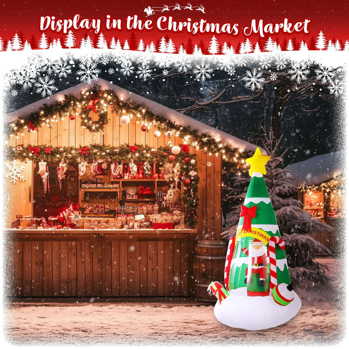 G128 7 ft Inflatable Christmas Tree with Santa Claus, Candy Canes & LED Lights, Christmas Outdoor Holiday Yard Decoration, Fast Inflate, Weather-Resistant, Outdoor Use