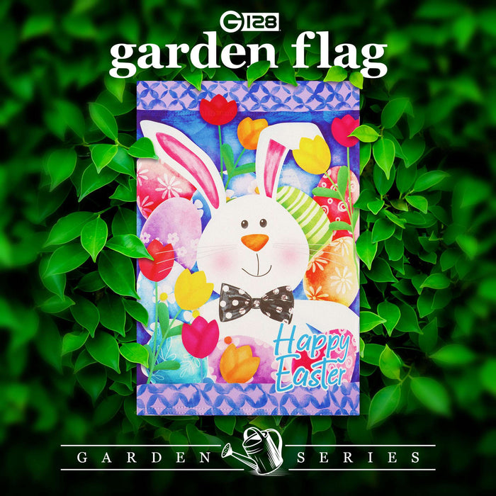 G128 Happy Easter Bunny Tulips Garden Flag 12x18 In Double Sided Spring Yard Garden Lawn Decoration