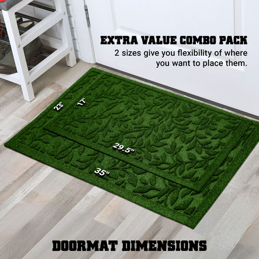 G128 Combo Pack: Home Entrance Green Leaves Door Mats | 17x29.5 in
