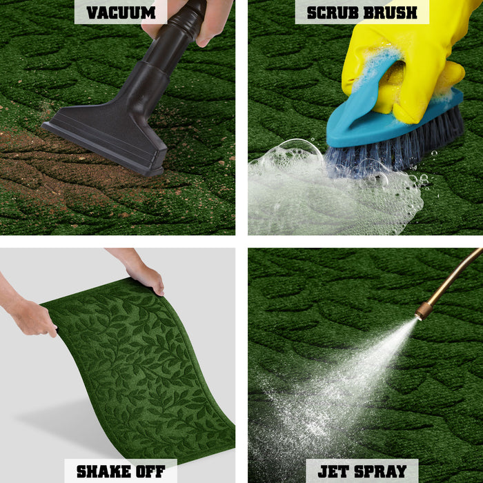G128 Combo Pack: Home Entrance Green Leaves Door Mats | 17x29.5 in & 23x35 in | Absorbent Natural Rubber Non Slip, Indoor/Outdoor, Easy Clean, Beautiful Welcome Mats for Front Door/Patio/Garage