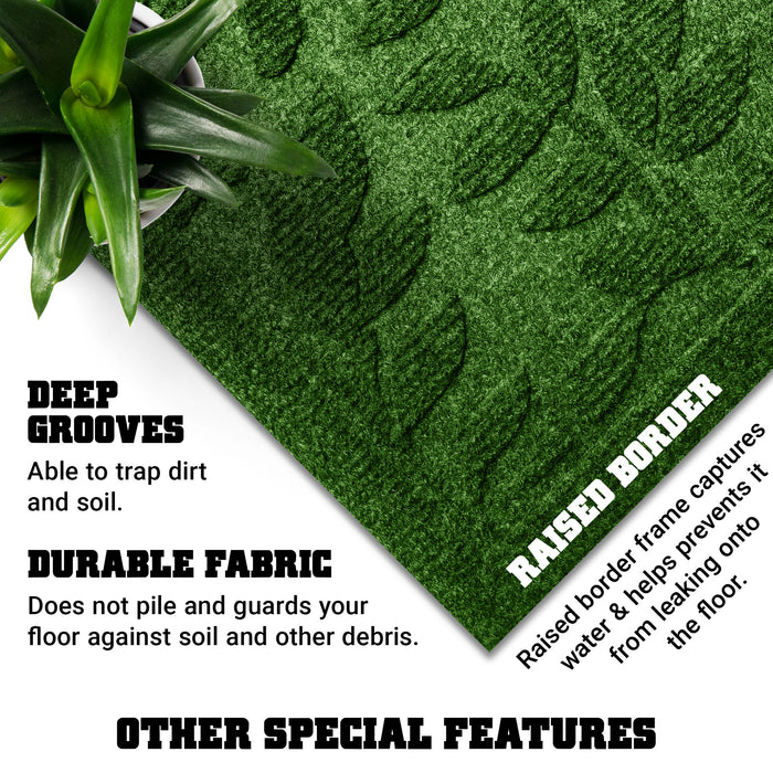 G128 Combo Pack: Home Entrance Green Leaves Door Mats | 17x29.5 in & 23x35 in | Absorbent Natural Rubber Non Slip, Indoor/Outdoor, Easy Clean, Beautiful Welcome Mats for Front Door/Patio/Garage