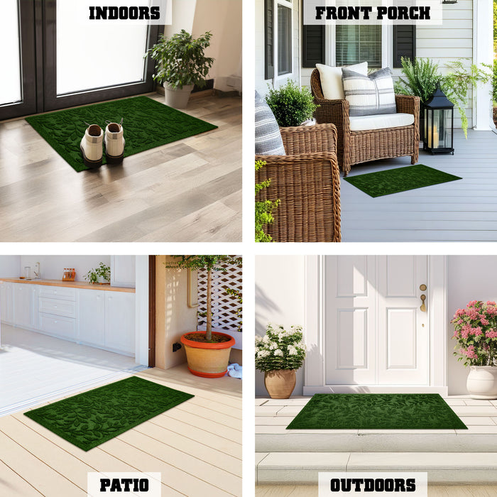 G128 Combo Pack: Home Entrance Green Leaves Door Mats | 17x29.5 in & 23x35 in | Absorbent Natural Rubber Non Slip, Indoor/Outdoor, Easy Clean, Beautiful Welcome Mats for Front Door/Patio/Garage