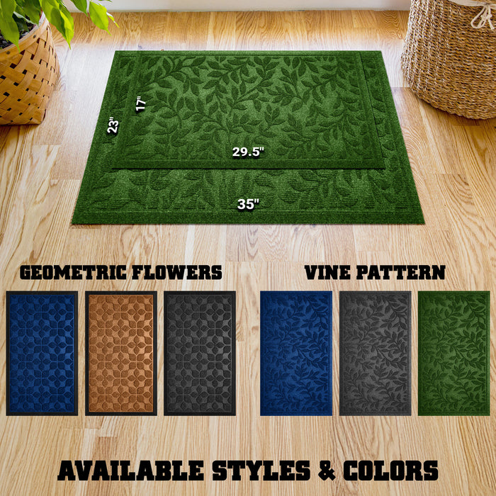 G128 Combo Pack: Home Entrance Green Leaves Door Mats | 17x29.5 in & 23x35 in | Absorbent Natural Rubber Non Slip, Indoor/Outdoor, Easy Clean, Beautiful Welcome Mats for Front Door/Patio/Garage