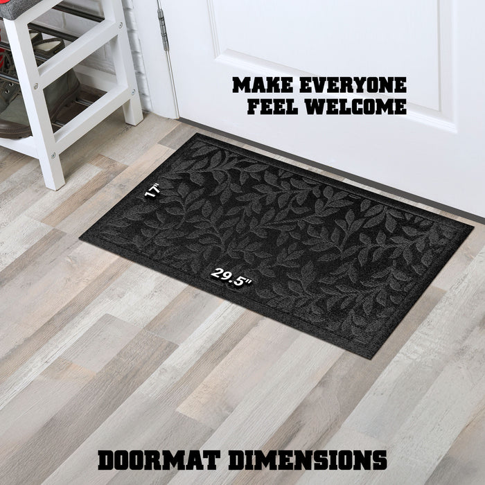 G128 Front Door Mat 29.5x17 Inch, Sturdy Door Mats for Home Entrance Outdoor Indoor, Non-Slip Rubber Backing Low Profile Mat, All Season Easy Clean Welcome Entryway Rug, Black Leaves