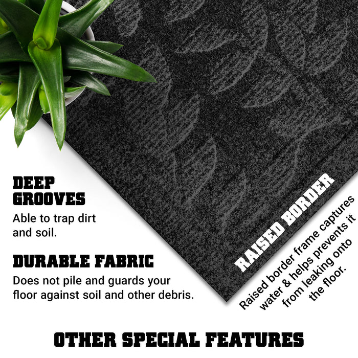 G128 Front Door Mat 29.5x17 Inch, Sturdy Door Mats for Home Entrance Outdoor Indoor, Non-Slip Rubber Backing Low Profile Mat, All Season Easy Clean Welcome Entryway Rug, Black Leaves