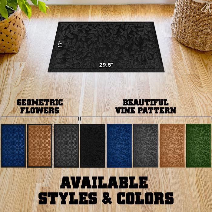 G128 Front Door Mat 29.5x17 Inch, Sturdy Door Mats for Home Entrance Outdoor Indoor, Non-Slip Rubber Backing Low Profile Mat, All Season Easy Clean Welcome Entryway Rug, Black Leaves
