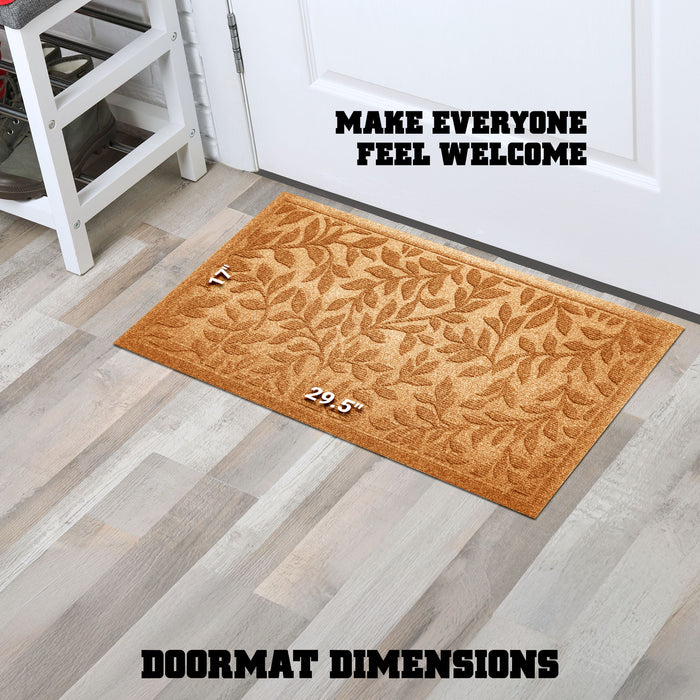 G128 Front Door Mat 29.5x17 Inch, Sturdy Door Mats for Home Entrance Outdoor Indoor, Non-Slip Rubber Backing Low Profile Mat, All Season Easy Clean Welcome Entryway Rug, Brown Leaves