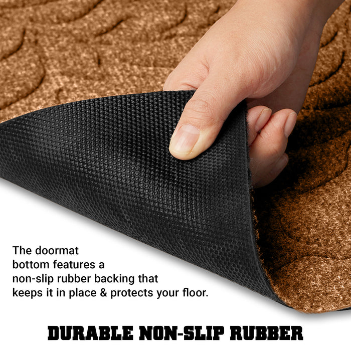 G128 Front Door Mat 29.5x17 Inch, Sturdy Door Mats for Home Entrance Outdoor Indoor, Non-Slip Rubber Backing Low Profile Mat, All Season Easy Clean Welcome Entryway Rug, Brown Leaves