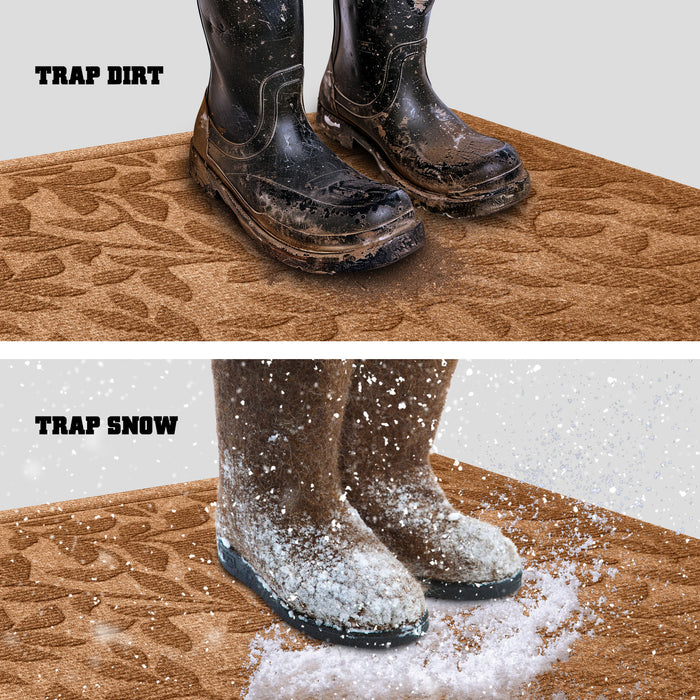 G128 Front Door Mat 29.5x17 Inch, Sturdy Door Mats for Home Entrance Outdoor Indoor, Non-Slip Rubber Backing Low Profile Mat, All Season Easy Clean Welcome Entryway Rug, Brown Leaves