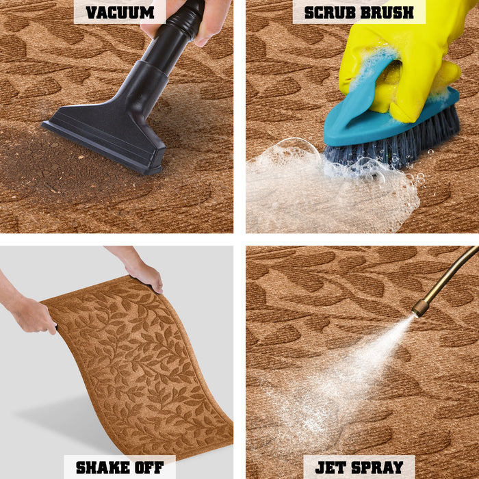 G128 Front Door Mat 29.5x17 Inch, Sturdy Door Mats for Home Entrance Outdoor Indoor, Non-Slip Rubber Backing Low Profile Mat, All Season Easy Clean Welcome Entryway Rug, Brown Leaves