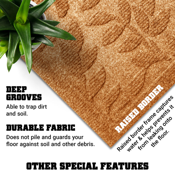 G128 Front Door Mat 29.5x17 Inch, Sturdy Door Mats for Home Entrance Outdoor Indoor, Non-Slip Rubber Backing Low Profile Mat, All Season Easy Clean Welcome Entryway Rug, Brown Leaves