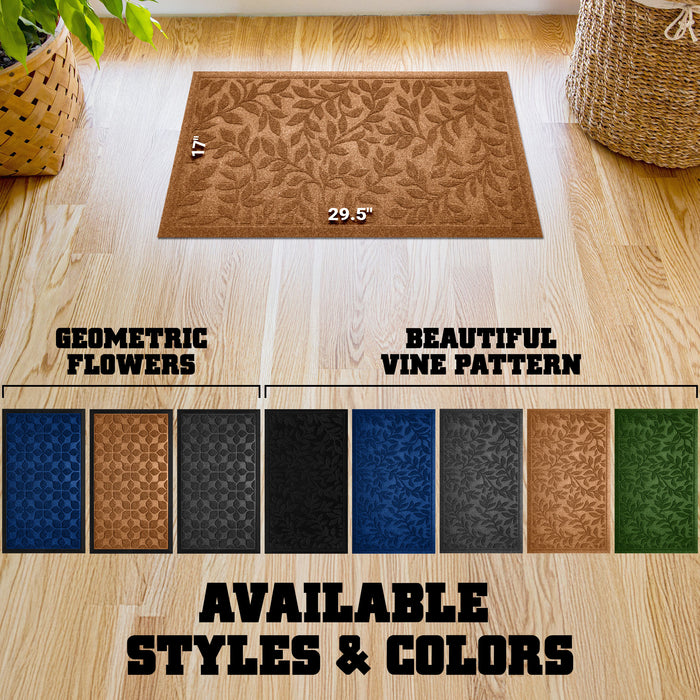 G128 Front Door Mat 29.5x17 Inch, Sturdy Door Mats for Home Entrance Outdoor Indoor, Non-Slip Rubber Backing Low Profile Mat, All Season Easy Clean Welcome Entryway Rug, Brown Leaves