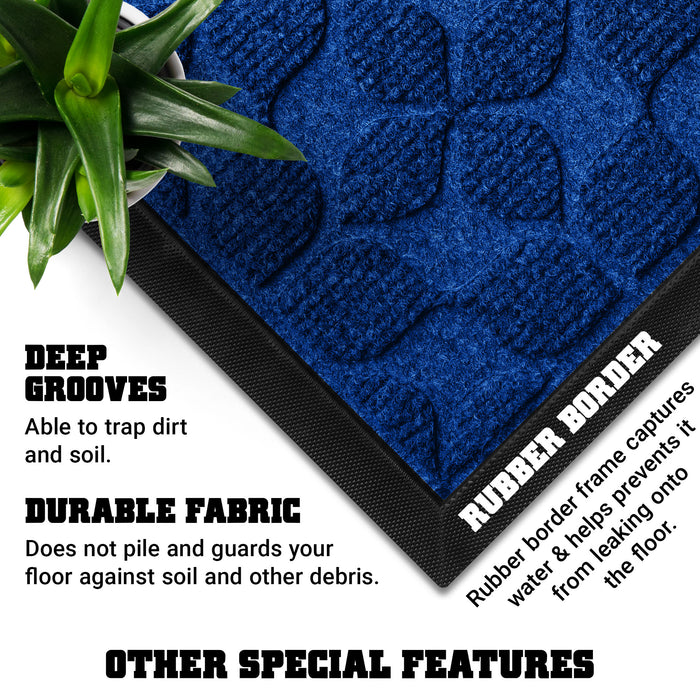 G128 Home Entrance Blue Geometric Floral Pattern Door Mat | 17x29.5 In | Thick Absorbent Natural Rubber Non Slip, Indoor/Outdoor, Easy Clean, Welcome Mats for Front Door/Patio/Garage