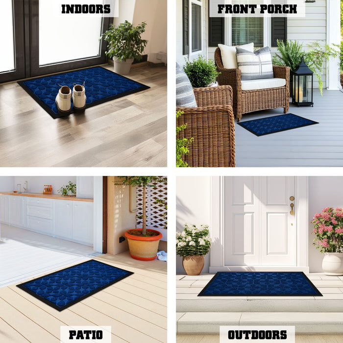 G128 Home Entrance Blue Geometric Floral Pattern Door Mat | 17x29.5 In | Thick Absorbent Natural Rubber Non Slip, Indoor/Outdoor, Easy Clean, Welcome Mats for Front Door/Patio/Garage