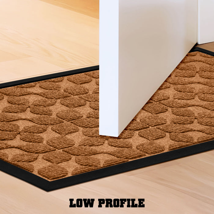 G128 Home Entrance Brown Geometric Floral Pattern Door Mat | 17x29.5 In | Thick Absorbent Natural Rubber Non Slip, Indoor/Outdoor, Easy Clean, Welcome Mats for Front Door/Patio/Garage