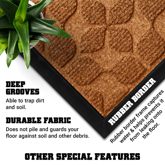 G128 Home Entrance Brown Geometric Floral Pattern Door Mat | 23x35 In | Thick Absorbent Natural Rubber Non Slip, Indoor/Outdoor, Easy Clean, Welcome Mats for Front Door/Patio/Garage