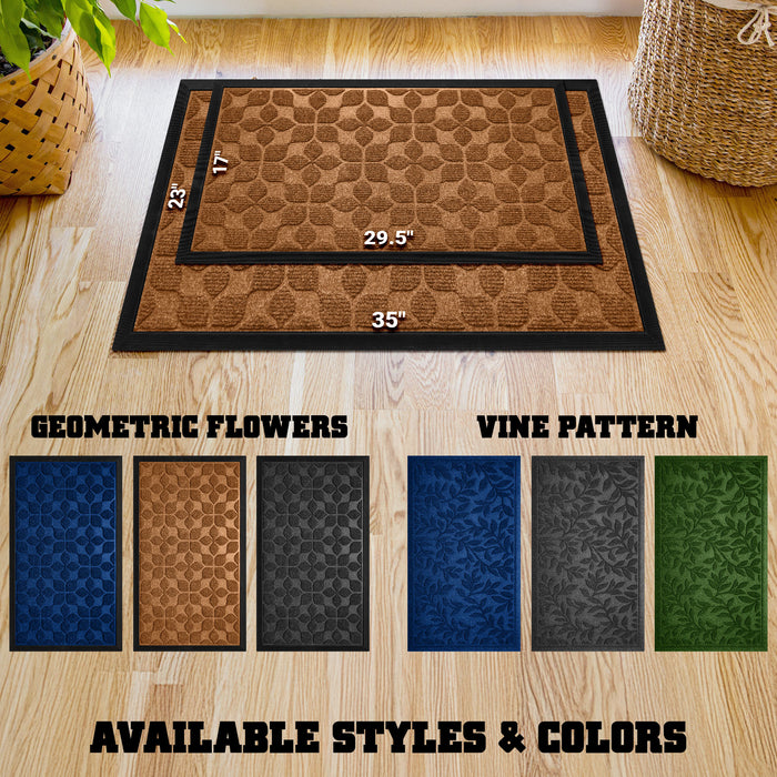 G128 Home Entrance Brown Geometric Floral Pattern Door Mat | 23x35 In | Thick Absorbent Natural Rubber Non Slip, Indoor/Outdoor, Easy Clean, Welcome Mats for Front Door/Patio/Garage