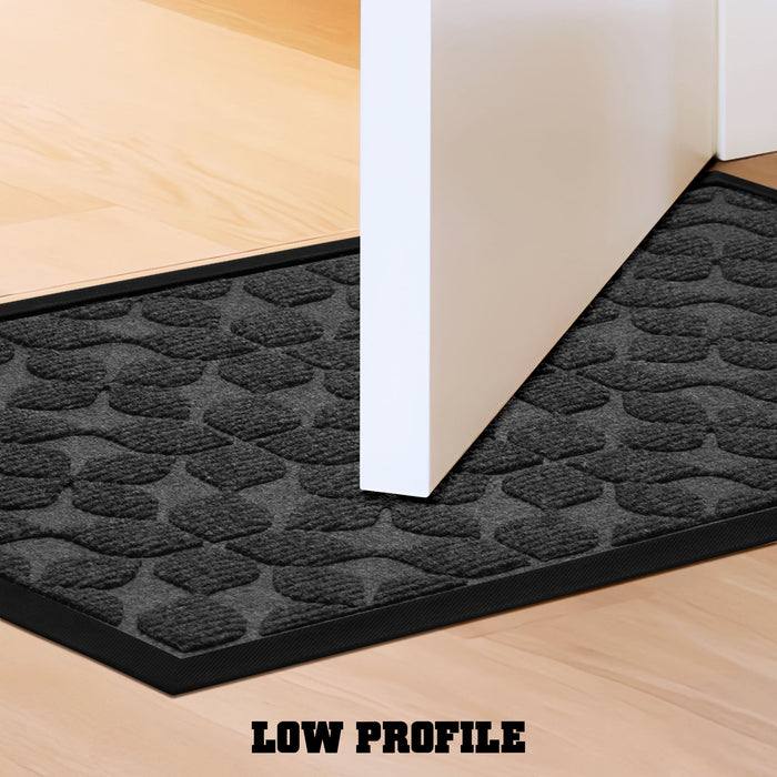 G128 Home Entrance Grey Geometric Floral Pattern Door Mat | 23x35 In | Thick Absorbent Natural Rubber Non Slip, Indoor/Outdoor, Easy Clean, Welcome Mats for Front Door/Patio/Garage
