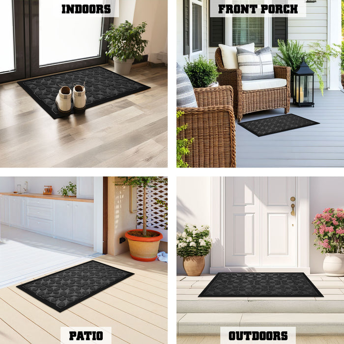 G128 Home Entrance Grey Geometric Floral Pattern Door Mat | 23x35 In | Thick Absorbent Natural Rubber Non Slip, Indoor/Outdoor, Easy Clean, Welcome Mats for Front Door/Patio/Garage