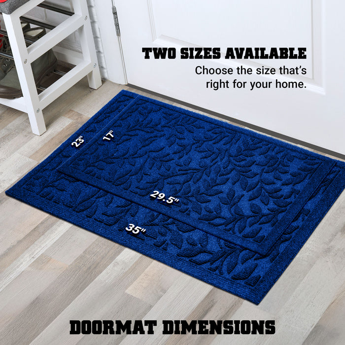 G128 Home Entrance Blue Leaves Door Mat | 23x35 In | Thick Absorbent Natural Rubber Non Slip, Indoor/Outdoor, Easy Clean, Welcome Mats for Front Door/Patio/Garage