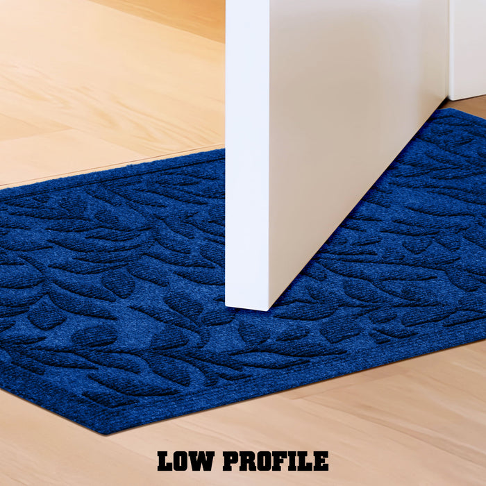 G128 Home Entrance Blue Leaves Door Mat | 23x35 In | Thick Absorbent Natural Rubber Non Slip, Indoor/Outdoor, Easy Clean, Welcome Mats for Front Door/Patio/Garage