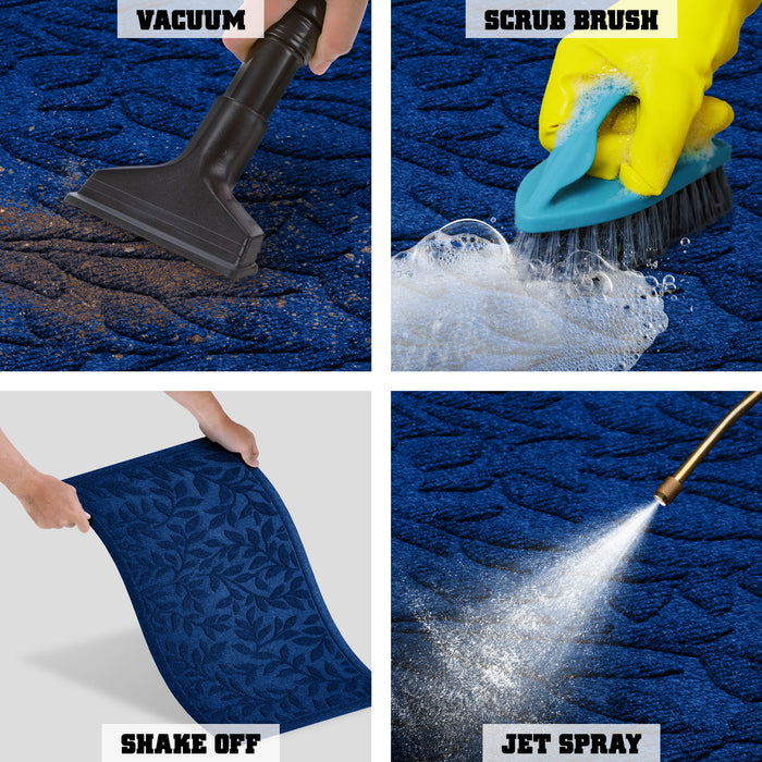G128 Home Entrance Blue Leaves Door Mat | 23x35 In | Thick Absorbent Natural Rubber Non Slip, Indoor/Outdoor, Easy Clean, Welcome Mats for Front Door/Patio/Garage