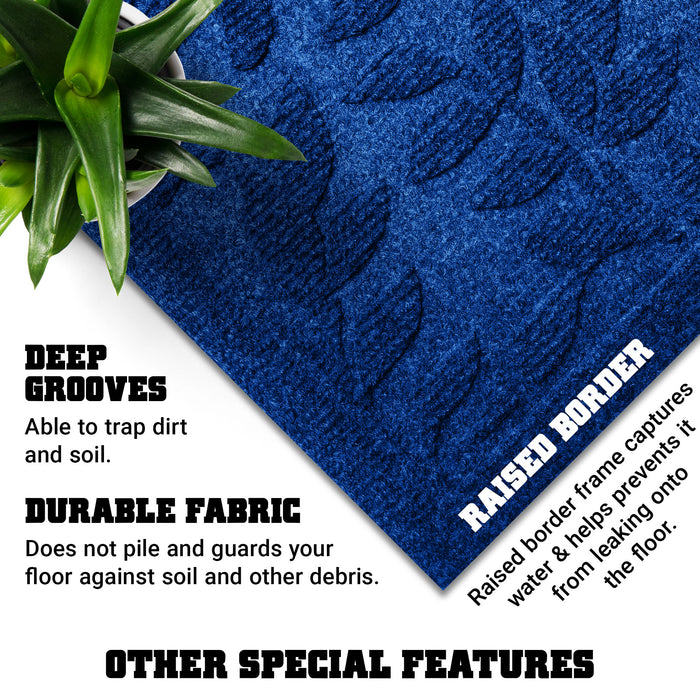 G128 Home Entrance Blue Leaves Door Mat | 23x35 In | Thick Absorbent Natural Rubber Non Slip, Indoor/Outdoor, Easy Clean, Welcome Mats for Front Door/Patio/Garage