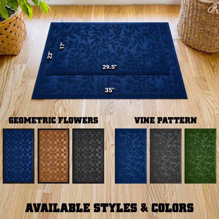G128 Home Entrance Blue Leaves Door Mat | 23x35 In | Thick Absorbent Natural Rubber Non Slip, Indoor/Outdoor, Easy Clean, Welcome Mats for Front Door/Patio/Garage