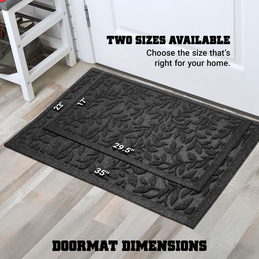 G128 Home Entrance Grey Leaves Door Mat | 17x29.5 In | Thick
