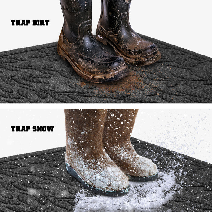 G128 Home Entrance Grey Leaves Door Mat | 23x35 In | Thick Absorbent Natural Rubber Non Slip, Indoor/Outdoor, Easy Clean, Welcome Mats for Front Door/Patio/Garage