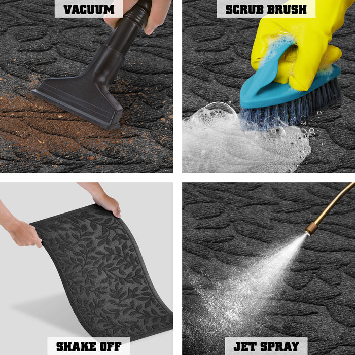 G128 Home Entrance Grey Leaves Door Mat | 17x29.5 In | Thick Absorbent Natural Rubber Non Slip, Indoor/Outdoor, Easy Clean, Welcome Mats for Front Door/Patio/Garage