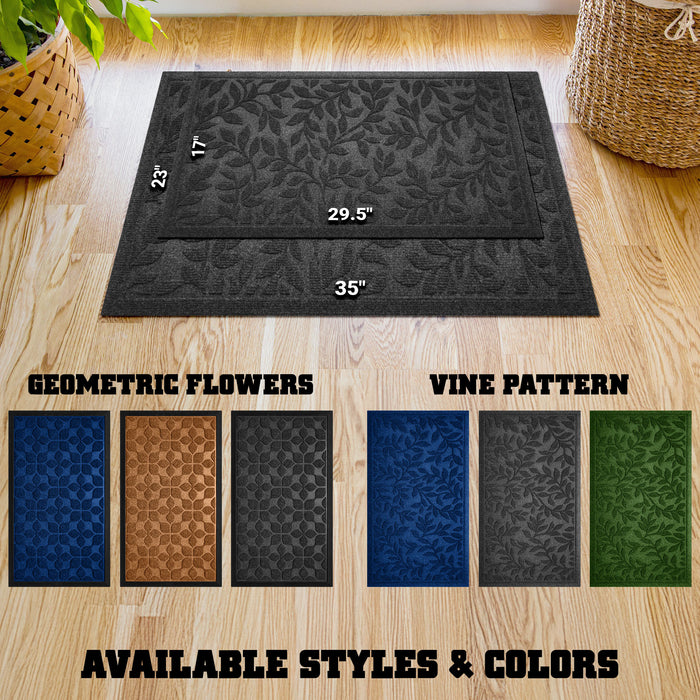 G128 Home Entrance Grey Leaves Door Mat | 23x35 In | Thick Absorbent Natural Rubber Non Slip, Indoor/Outdoor, Easy Clean, Welcome Mats for Front Door/Patio/Garage