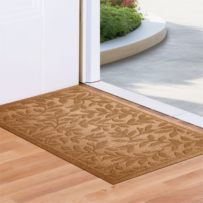 G128 Front Door Mat 29.5x17 Inch, Sturdy Door Mats for Home Entrance Outdoor Indoor, Non-Slip Rubber Backing Low Profile Mat, All Season Easy Clean Welcome Entryway Rug, Brown Leaves