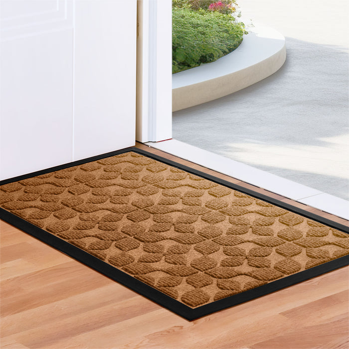 G128 Home Entrance Brown Geometric Floral Pattern Door Mat | 17x29.5 In | Thick Absorbent Natural Rubber Non Slip, Indoor/Outdoor, Easy Clean, Welcome Mats for Front Door/Patio/Garage