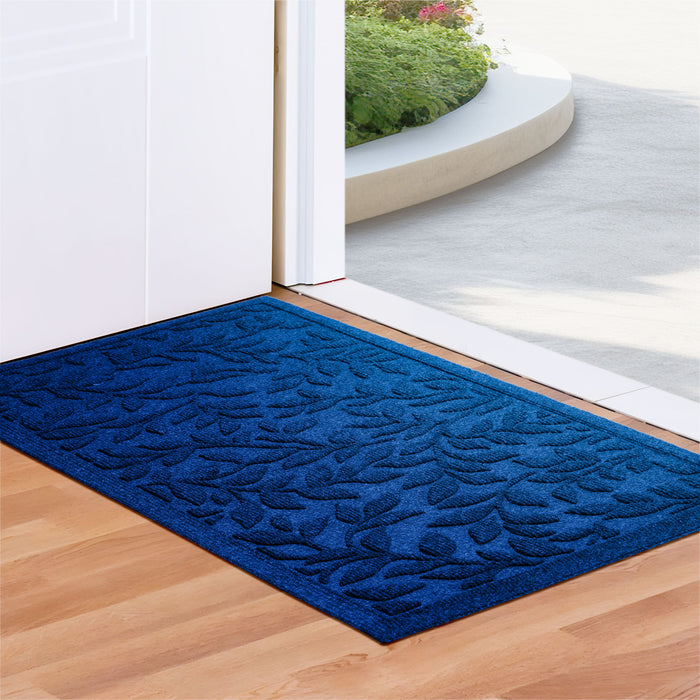 G128 Home Entrance Blue Leaves Door Mat | 23x35 In | Thick Absorbent Natural Rubber Non Slip, Indoor/Outdoor, Easy Clean, Welcome Mats for Front Door/Patio/Garage