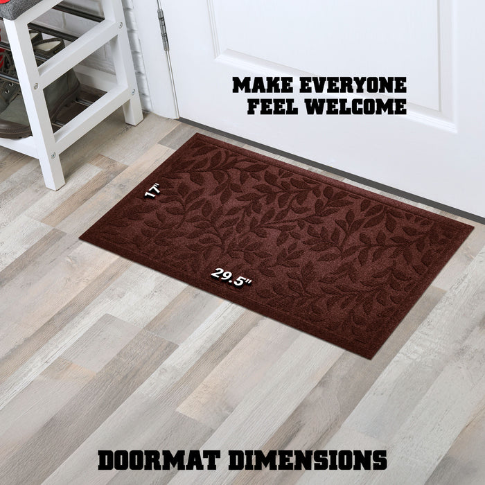 G128 Front Door Mat 29.5x17 Inch, Sturdy Door Mats for Home Entrance Outdoor Indoor, Non-Slip Rubber Backing Low Profile Mat, All Season Easy Clean Welcome Entryway Rug, Brown Leaves