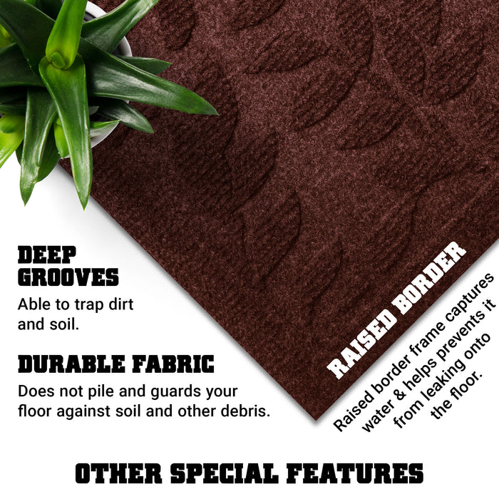 G128 Front Door Mat 29.5x17 Inch, Sturdy Door Mats for Home Entrance Outdoor Indoor, Non-Slip Rubber Backing Low Profile Mat, All Season Easy Clean Welcome Entryway Rug, Brown Leaves