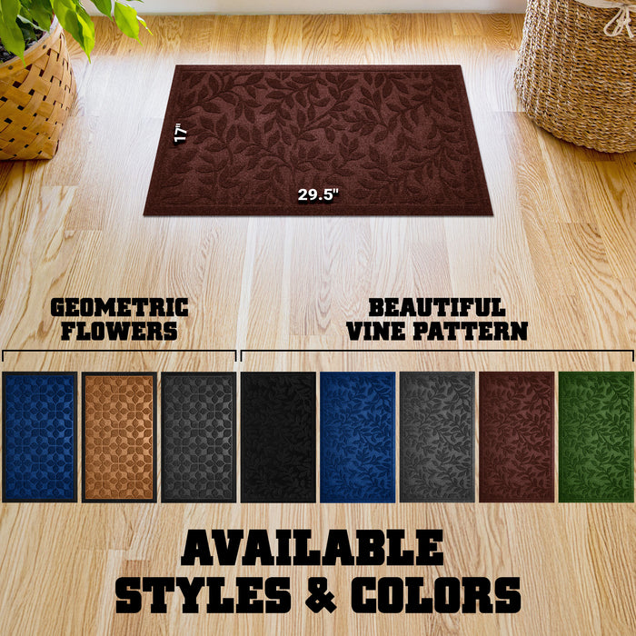 G128 Front Door Mat 29.5x17 Inch, Sturdy Door Mats for Home Entrance Outdoor Indoor, Non-Slip Rubber Backing Low Profile Mat, All Season Easy Clean Welcome Entryway Rug, Brown Leaves