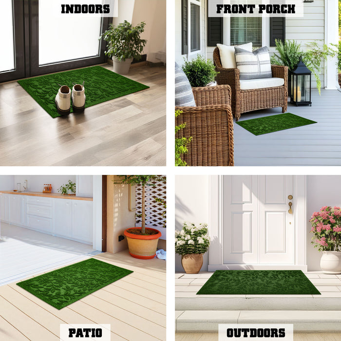G128 Home Entrance Green Leaves Door Mat | 17x29.5 In | Thick Absorbent Natural Rubber Non Slip, Indoor/Outdoor, Easy Clean, Welcome Mats for Front Door/Patio/Garage